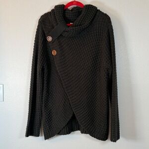 Zenana Outfitters Womens XL Charcoal Gray Asymmetrical Button Cowl Neck Sweater